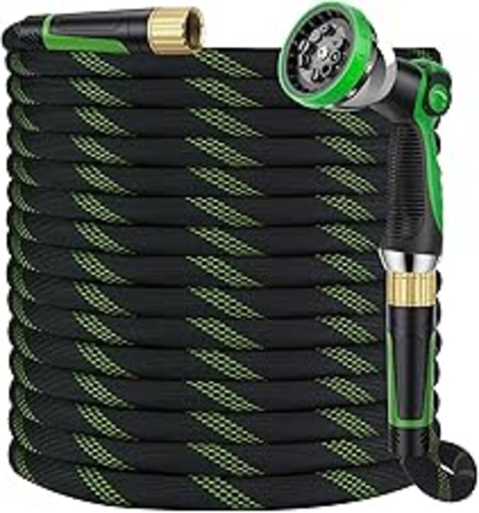 HORTICORA Garden Hose 100 ft, Non-Expandable Ultra-Lightweight Flexible Hose with 360° Dual-End Anti-Kink Design, 10-Pattern Spray Nozzle, 500 PSI Leak-Proof, 96-Strand Braided Fabric, Storage Strap