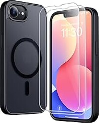 SPIDERCASE for iPhone 16e Case/iPhone 17e Case, Magnetic Translucent Matte Case with 2PCS Tempered Glass Screen Protector Slim Phone Case for iPhone 16e/17e 6.1'', Black