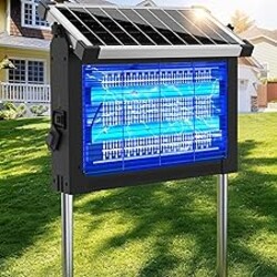 Solar Bug Zapper Outdoor Waterproof, 4500V Rechargeable Mosquito Zapper with Solar Panel Sensor, Auto ON/Off, 10ft Extension Cord & Solar Powered Bug Zapper, Cordless Insect Zap for Patio Yard Garden