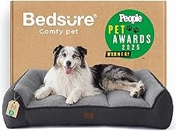 Bedsure SupportMax™ XL Orthopedic Dog Beds Large Sized Dog - Extra Thick Supportive Dogs Couch with Waterproof Washable Cover, Extra Large Comfort Pet Sofa with Soft Sherpa & Nonskid Bottom, Grey, 42"