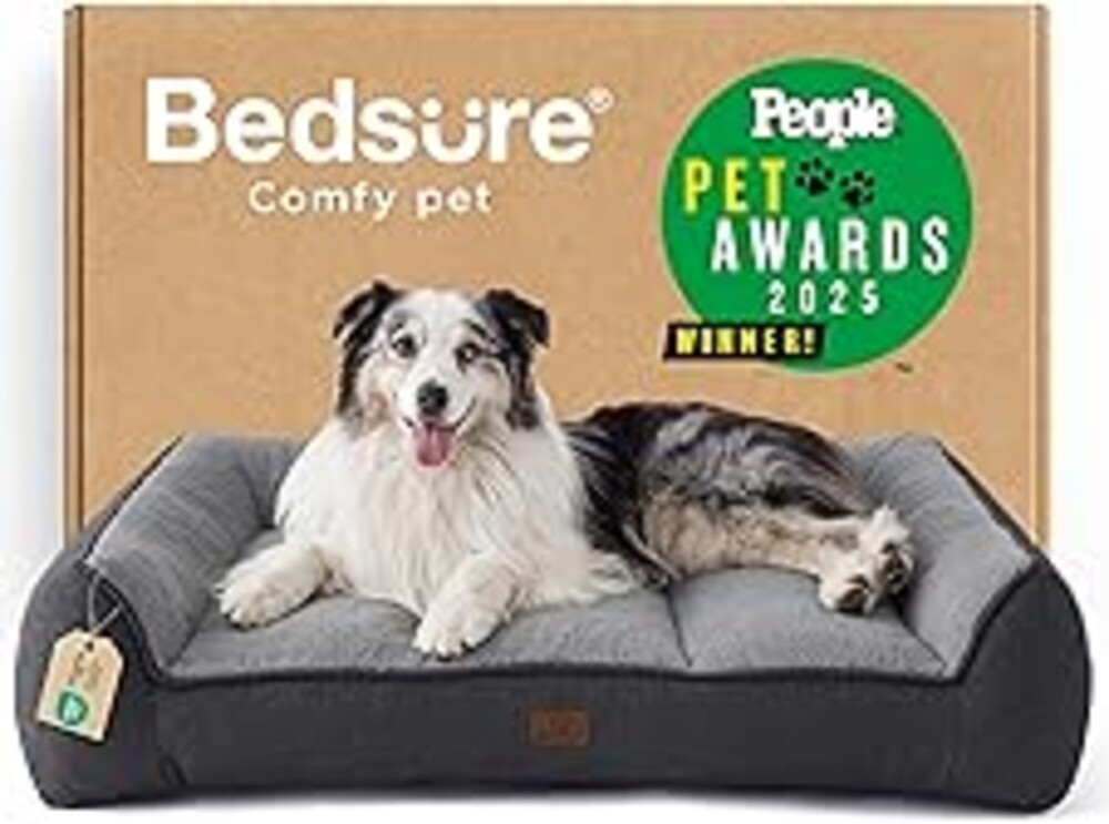 Bedsure SupportMax™ XL Orthopedic Dog Beds Large Sized Dog - Extra Thick Supportive Dogs Couch with Waterproof Washable Cover, Extra Large Comfort Pet Sofa with Soft Sherpa & Nonskid Bottom, Grey, 42"