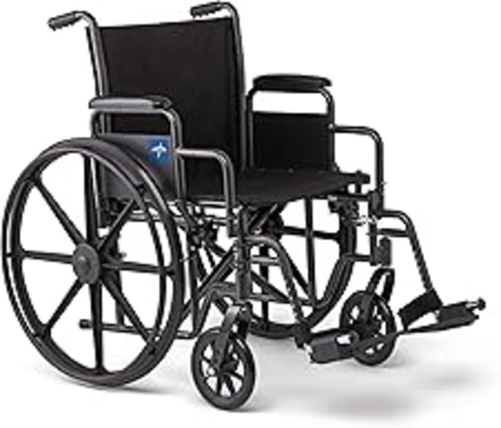 Medline Wheelchair with Swing-Back Desk Arms, Swing-Away Footrests, 20" Seat, Foldable, 300-lb Weight Capacity