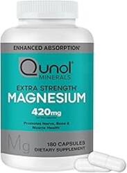 Qunol Magnesium Capsules 420mg, 100% DV, High Absorption Magnesium Supplement, Extra Strength, Bone and Muscle Health Supplement, 180 Count