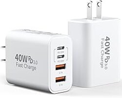 USB C Charger Block, 40W 4 Ports Type C Fast Phone Charging Blocks Cube PD USBC Wall Plug+QC 3.0 USB A Charger Brick Box Power for iPhone 17/16/15/14/13/12 Pro Max, iPad, Samsung Galaxy, Pixel, 2Pack
