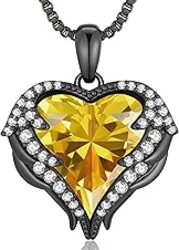 CDE Angel Wings Necklace for Women with Birthstone, Love Heart Silver Tone/Gold Tone Pendant, Ideal Anniversary or Birthday Jewelry Gifts for Wife Girlfriend Her