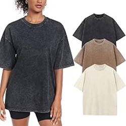 SnowElve Womens Washed Vintage Oversized T-Shirt Baggy Workout Tops Short Sleeve Cotton Tshirts Streetwear Boyfriend Tee