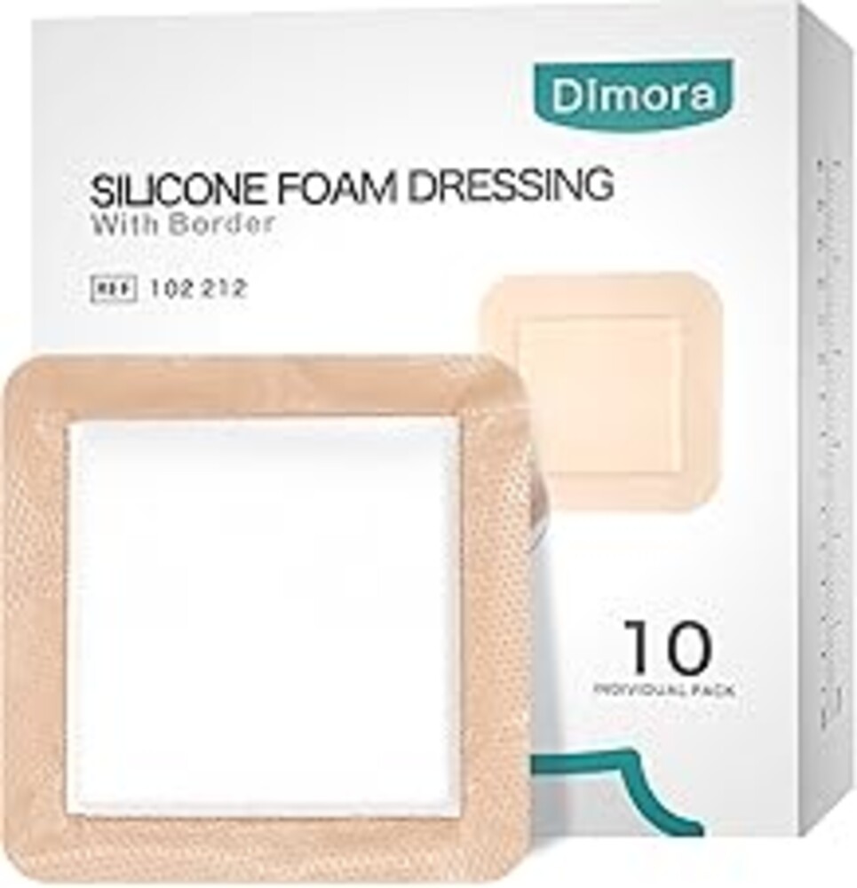 Dimora Silicone Foam Dressing 6"x 6"(10PCS), Silicone Foam Dressing with Border Adhesive 6"x6" Waterproof Wound Dressing Bandage for Wound Care 10 Pack