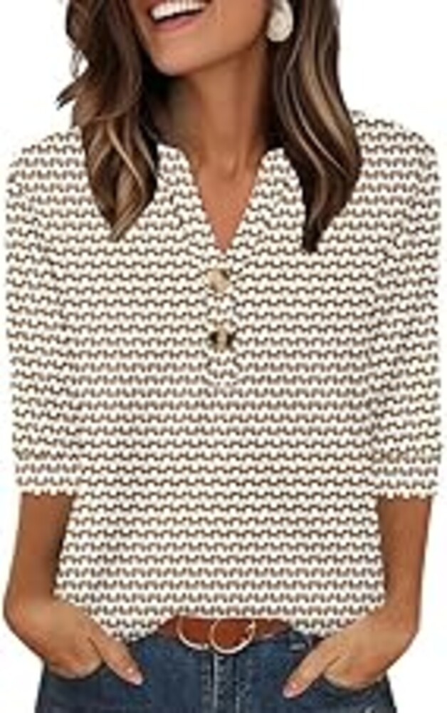 OFEEFAN Womens Tops 3/4 Sleeve Henley Shirts for Women Summer Outfits Fashion Clothing