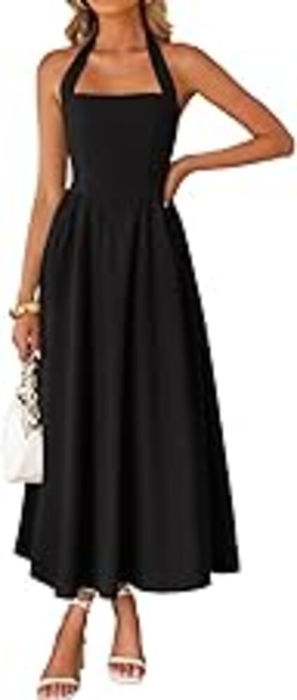 ZESICA Women's Summer Sleeveless Halter Midi Dress 2026 Off Shoulder High Waist Flowy Formal Wedding Guest Long Dresses