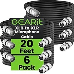 GEARit XLR Cables 20ft 6 Pack, XLR Male to Female Microphone Cable, Balanced Shielded Mic Cable with Copper Conductors for Recording Studio, Podcast Setup, Stage Audio, Live Sound