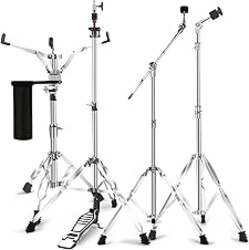 Straight Cymbal Stand + Boom Cymbal Stand + Hi Hat Stand + Snare Drum Stand + Drum Sticks Holder,Adjustable Drum Hardware Percussion Mount Holder Gear Set for Crash, Ride, Splash Cymbal (5 Pack Set)