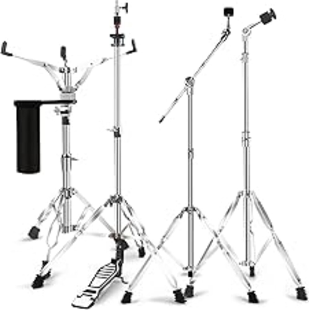 Straight Cymbal Stand + Boom Cymbal Stand + Hi Hat Stand + Snare Drum Stand + Drum Sticks Holder,Adjustable Drum Hardware Percussion Mount Holder Gear Set for Crash, Ride, Splash Cymbal (5 Pack Set)
