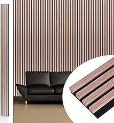 NeatiEase Wood Wall Panels, 9 Feet Acoustic Slat Wall Panels for Interior Wall Decor and Noise Reduction, Decorative Slat Wall Paneling, Natural Walnut, 6-Piece