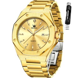 OLEVS Watches for Men Stainless Steel Business Dress Large Easy to Read Analog Watch Waterproof Luminous Casual Luxury Men Watch