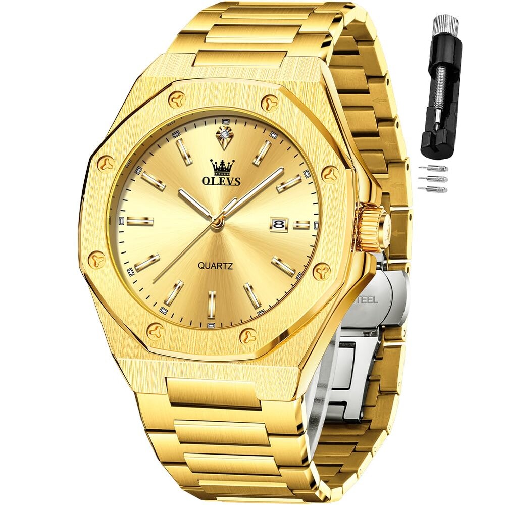 OLEVS Watches for Men Stainless Steel Business Dress Large Easy to Read Analog Watch Waterproof Luminous Casual Luxury Men Watch