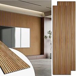 Art3d 2 Pack 94.5 x 24 inch Wood Slat Acoustic Panels for Wall & Ceiling - 31 sq.ft 3D Fluted Sound Absorbing Panel with Wood Finish, Teak