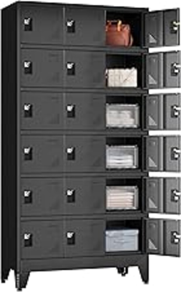 erosoei Metal Lockers for Employees, 18 Doors Metal Storage Locker with Card Slot and Ventilation Holes, Steel Employee lockers for Home Office School Gym Garage, Requires Installation