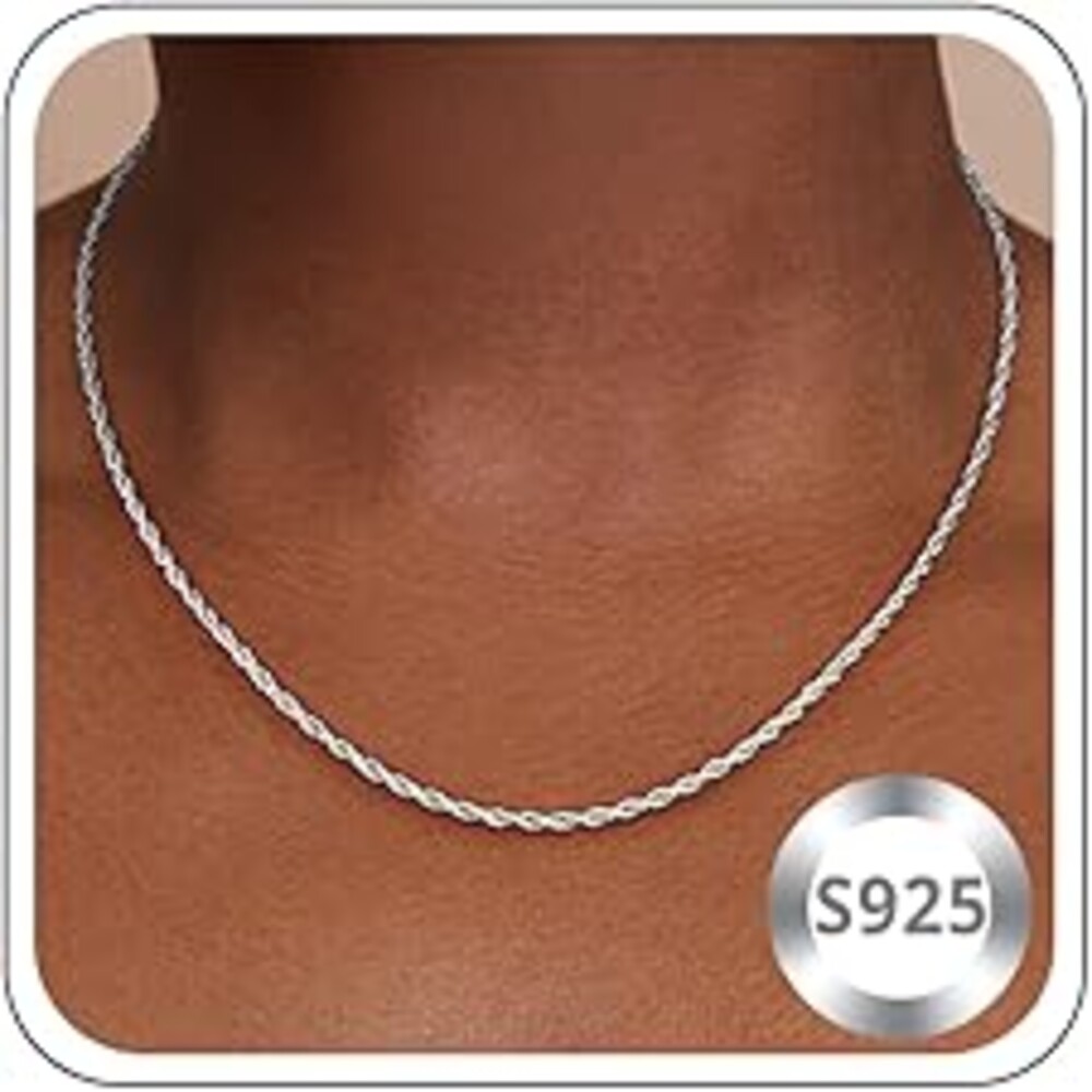 Girluky 1.5mm 2mm Rope Chain 925 Sterling Silver Chain Necklace for Women, 14K Gold Plated Chains for Women Sturdy & Durable Women's Chains Necklace 16 18 20 22 24 26 Inch