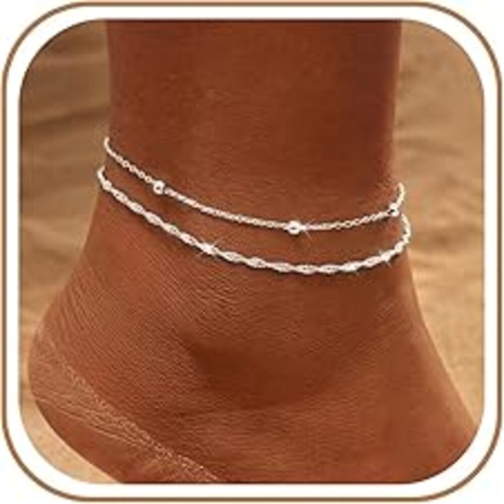 Bykuvo Gold Ankle Bracelets for women,14k Gold/Silver Plated Waterproof Layered lightweight Bow Beaded Twisted Chain Cross Butterfly Satellite Ankle Bracelets Set Gold Anklets for women Trendy Summer Beach Jewelry Gift for Women