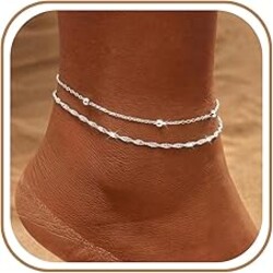 Bykuvo Gold Ankle Bracelets for women,14k Gold/Silver Plated Waterproof Layered lightweight Bow Beaded Twisted Chain Cross Butterfly Satellite Ankle Bracelets Set Gold Anklets for women Trendy Summer Beach Jewelry Gift for Women
