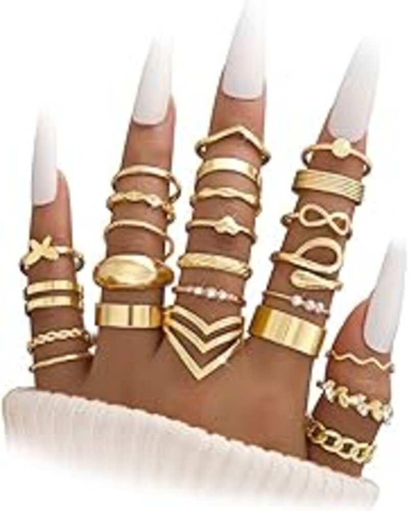 iF YOU 25 Pcs Gold Stackable Ring Set for Women, Chunky Knuckle Finger Midi Rings, Silver Simple Stacking Cute Rings Pack Trendy Stuff Jewelry Gift