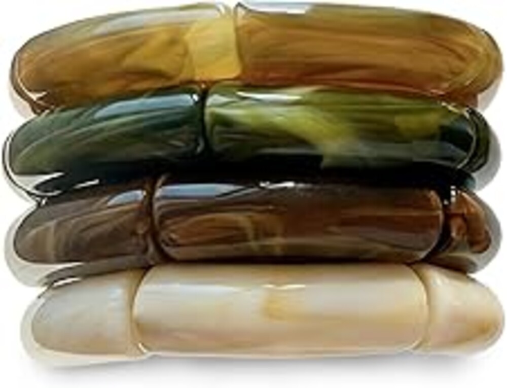 iF YOU 6pcs Chunky Acrylic Bangle Bracelets for Women, Resin Bamboo Brown Stretchy Bracelet Stack, Fashion Jewelry for Women