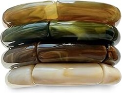 iF YOU 6pcs Chunky Acrylic Bangle Bracelets for Women, Resin Bamboo Brown Stretchy Bracelet Stack, Fashion Jewelry for Women