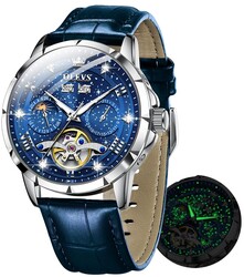 OLEVS Mens Automatic Watches Self-Winding Starry Sky Diamond Skeleton Luxury Wrist Watch Waterproof Luminous