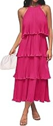ZESICA Women's 2026 Summer Sleeveless Halter Neck Ruffle Tiered Layed Chiffon Flowy Swing Long Midi Dress