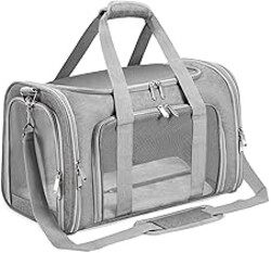 Soft-Sided Cat/Dog/Pet Carrier, Collapsible Pets Travel Carriers for Big Cats/Small Dogs with Shoulder Strap & Removable Mat, Mesh Puppy Carry Bag, Up to 16 Lbs, TSA Airline Approved(Gray)