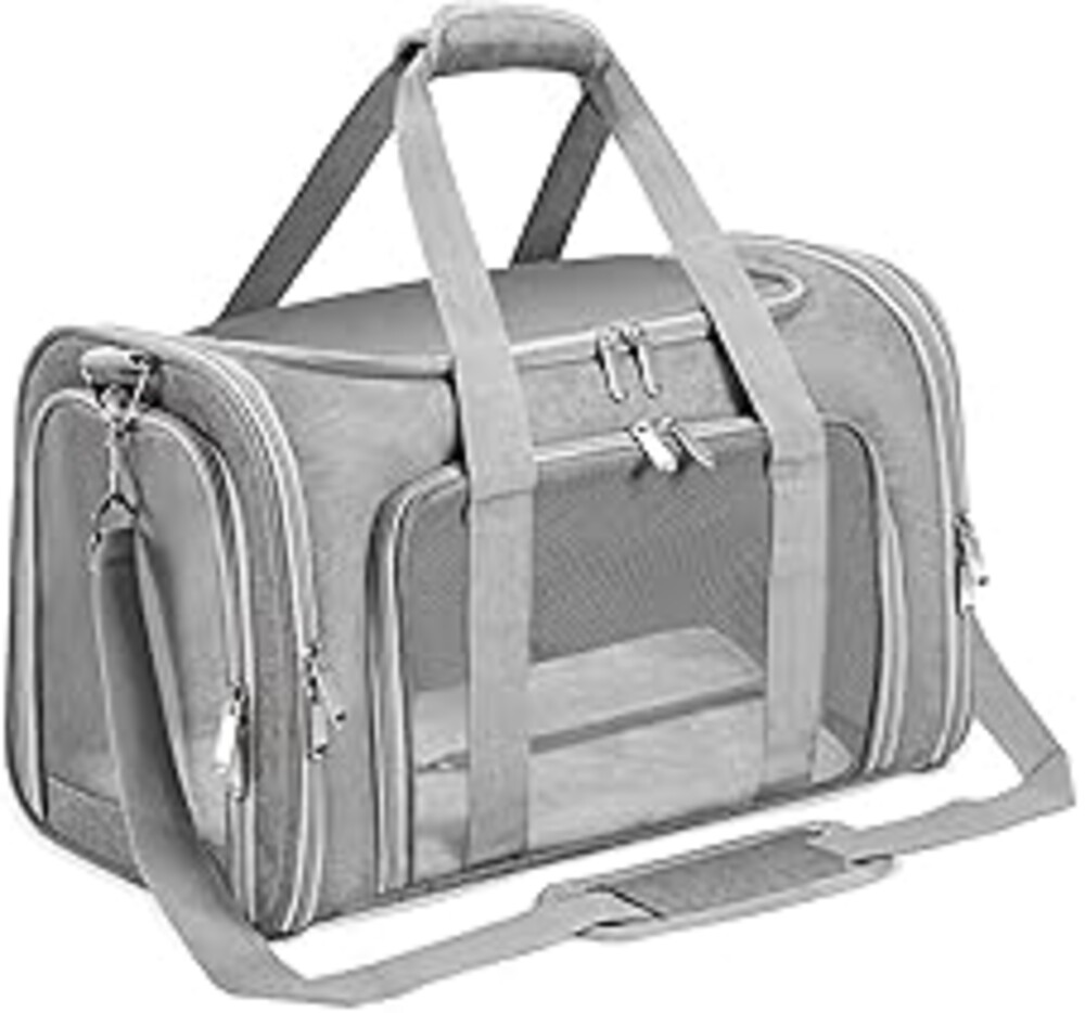 Soft-Sided Cat/Dog/Pet Carrier, Collapsible Pets Travel Carriers for Big Cats/Small Dogs with Shoulder Strap & Removable Mat, Mesh Puppy Carry Bag, Up to 16 Lbs, TSA Airline Approved(Gray)