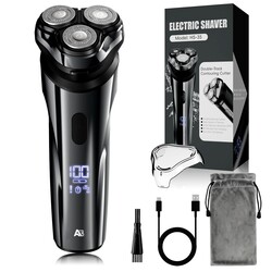 ABGAB Electric Rechargeable Shaver for Men,Wet & Dry Electric Razor, IPX7 Waterproof Rotary Shaver for Men,4D Floating Head, LED Display,Type-C, Travel-Friendly,Grayish Silver