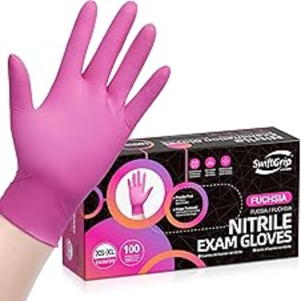 SwiftGrip Powder-Free Nitrile Gloves, 3-mil, Disposable Nitrile Gloves, Latex-Free, Powder-Free - Pink/Fuchsia
