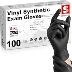 Schneider Vinyl Synthetic Exam Gloves, 4 Mil, Latex Free Disposable Gloves for Medical, Cooking, Cleaning, and Food Prep
