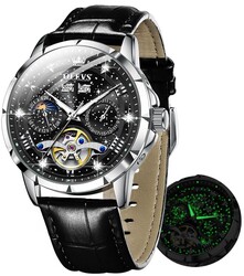 OLEVS Mens Automatic Watches Self-Winding Starry Sky Diamond Skeleton Luxury Wrist Watch Waterproof Luminous