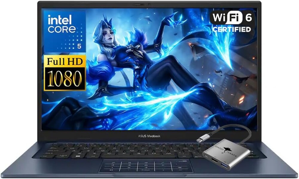 ASUS Vivobook 14 14" FHD Laptop, Intel 10-Core 5 120U(Up to 5GHz), 16GB RAM 512GB SSD, Win 11 Wifi6 Bluetooth Long Battery Life Webcam Computer for Business College Students w/GM Accessory
