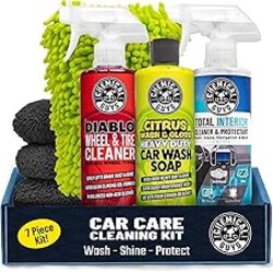 Chemical Guys Car Cleaning Kit - with Car Wash Soap, Wheel Cleaner, Total Interior, Car Wash Mitt - Interior and Exterior Wash Kit with Vehicle Cleaning and Detailing Accessories - 7 Item Kit