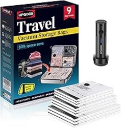 UPGOGO Travel Vacuum Bags for Luggage with Portable Electric Pump,Vacuum Seal Bags for Clothing,Packing Cubes Compression,Cruise Ship and Travel Essentials(Combo 9 Pack)