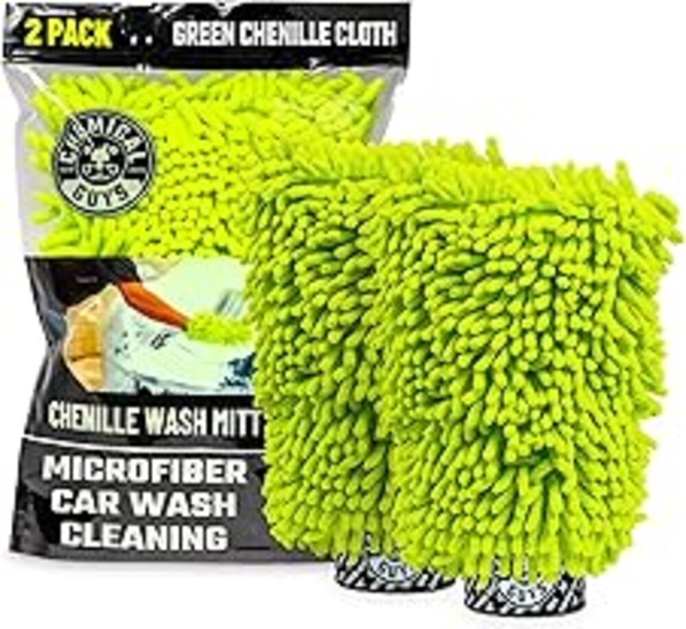 Chemical Guys Chenille Premium Scratch-Free Microfiber Wash Mitt for Car Washing - 2 Pack, Lime Green, Ultra-Soft Car Wash Gloves, Swirl-Free Finish, Safe for Trucks, SUVs, Motorcycles, and More