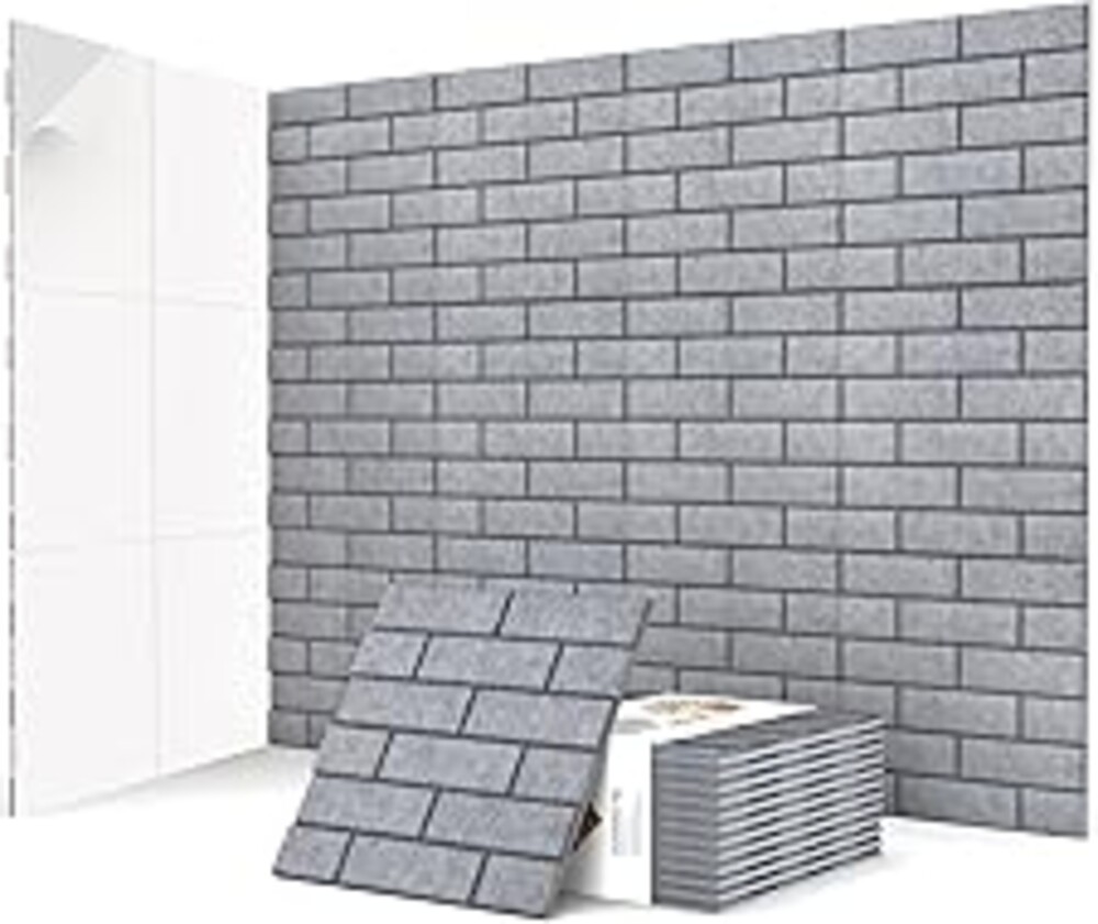 ArtVivid 12Pack Acoustic Wall Panels, 12"×12"×0.4" Self-Adhesive 3D Brick Pattern Sound Proof Panels for Walls, High Density Decorative Acoustic Foam Sound Proofing for Recording Studios, Home, Grey