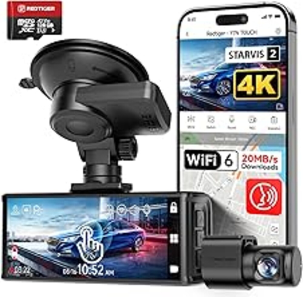 REDTIGER 4K STARVIS 2 Dash Cam Front and Rear, 5GHz WiFi 20MB/s Download, 128GB Card Included, Voice Control, Dash Camera for Cars with 3.18" Touch Screen, GPS, Loop Recording, Parking Mode(F7N Touch)