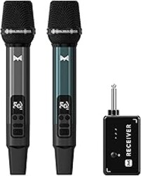 Wireless Microphone, Metal Dynamic Wireless Microphones with One-to-One Chip Connection and Rechargeable Receiver, 40H Duration, 200FT Range Receiving, Volume Control Karaoke Microphone for Singing