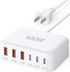 USB C Charger Block, GaN Fast USB Charging Station Hub with 100W Max 6-Port | 3 USB-C & 3 USB-A Compact Desktop Charger for Home Office, PD20W USB Power Strip for iPad iPhone 17 16 15 14 Pro Max Galaxy