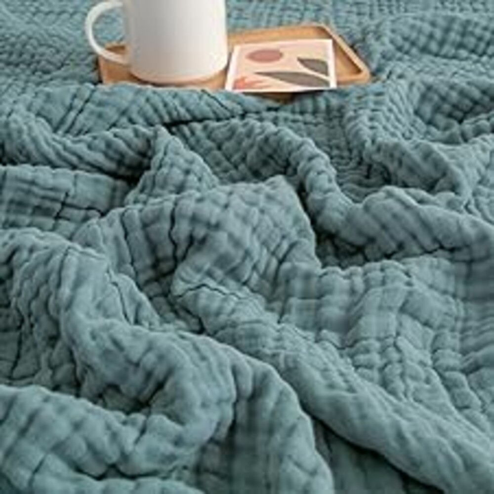 EMME Muslin Throw Blanket for Adults 100% Cotton Blankets for Couch 4-Layer Summer Breathable Gauze All Season Soft and Lightweight Pre-Washed (Teal, 50"x71")