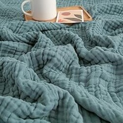 EMME Muslin Throw Blanket for Adults 100% Cotton Blankets for Couch 4-Layer Summer Breathable Gauze All Season Soft and Lightweight Pre-Washed (Teal, 50"x71")