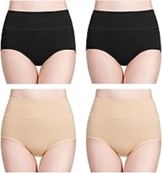 wirarpa Women's Cotton Underwear High Waisted Ladies Panties Full Coverage Briefs 4 Pack (Regular & Plus Size)