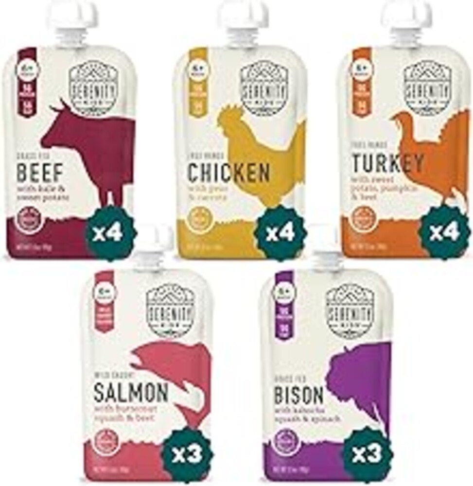 Serenity Kids 6+ Months Meat Baby Food Pouches - Nutrient-Packed & No Added Sugar Baby Essentials - 5g Protein Toddler Food Pouch - 18 Count, 3.5 Oz