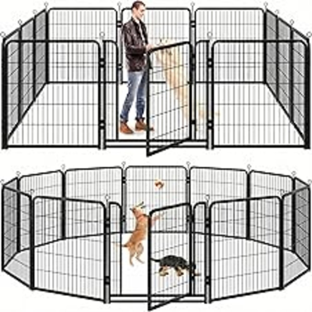 Kfvigoho Dog Playpen Outdoor Extra Wide 12 Piece Panels Heavy Duty Anti-Rust Coating-Strengthened Dog Fence 40" Height with Doors Portable for RV Camping Yard, Total 32FT, 79 Sq.ft, Snowy Black