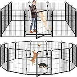 Kfvigoho Dog Playpen Outdoor Extra Wide 12 Piece Panels Heavy Duty Anti-Rust Coating-Strengthened Dog Fence 40" Height with Doors Portable for RV Camping Yard, Total 32FT, 79 Sq.ft, Snowy Black