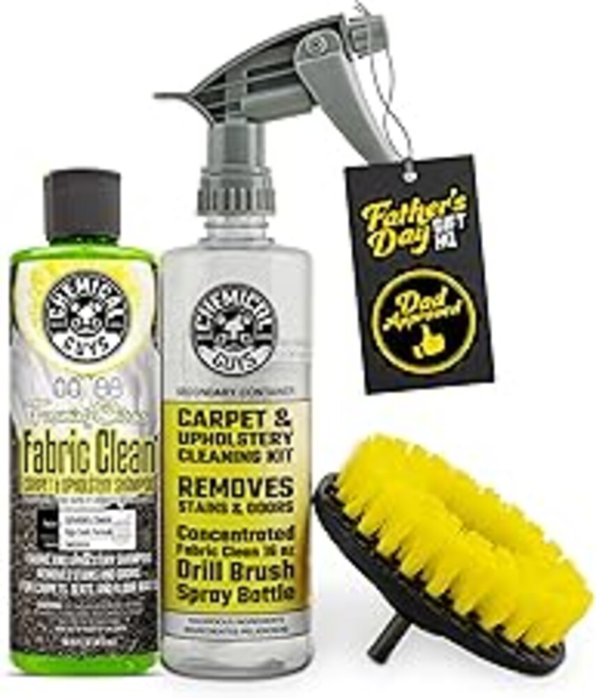 Chemical Guys Foaming Citrus Fabric Clean Drill Brush Kit - High Foaming Stain and Odor Remover, Upholstery, Floor Mat & Car Carpet Cleaner, Deep Cleans & Deodorizes, Citrus Scent - 16 fl oz